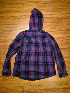 LL Bean scotch Plaid Flannel Relaxed Zip Up Hoodie Small